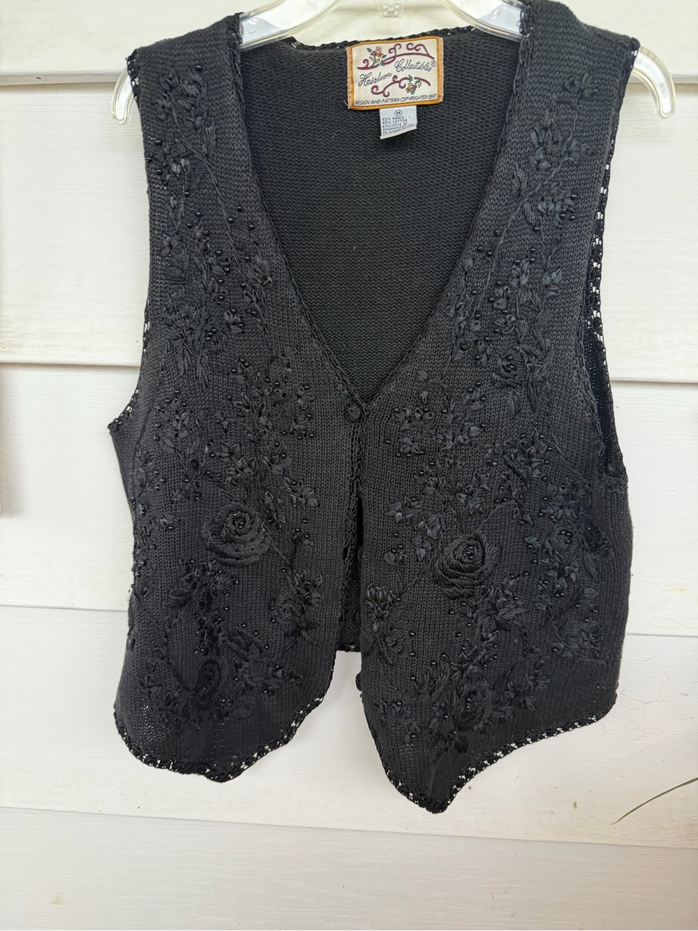 Vintage Black Embroidered Knit Vest by Kelly's Collection